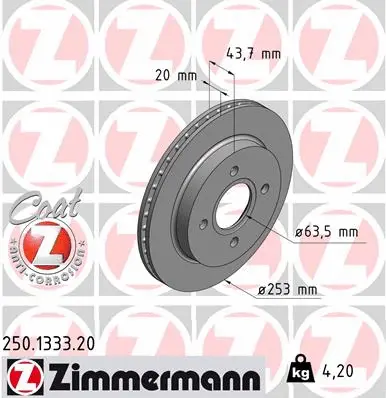 Disque de frein ZIMMERMANN 250.1333.20