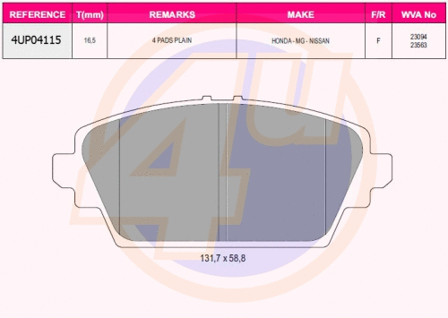 Kit de plaquettes de frein, frein à disque 4u 4UP04115