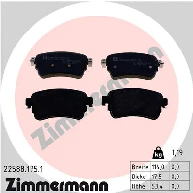 Kit de plaquettes de frein, frein à disque ZIMMERMANN 22588.175.1