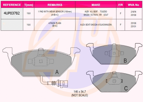 Kit de plaquettes de frein, frein à disque 4u 4UP03782