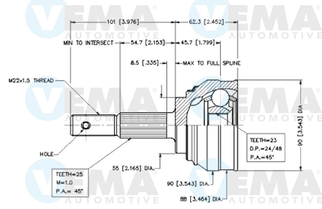 Jeu de joints, arbre de transmission VEMA 18458