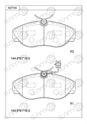 Kit de plaquettes de frein, frein à disque ASIMCO KD7725