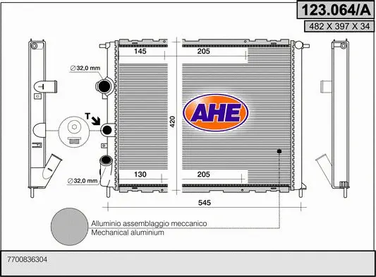 Radiateur, refroidissement du moteur AHE 123.064/A
