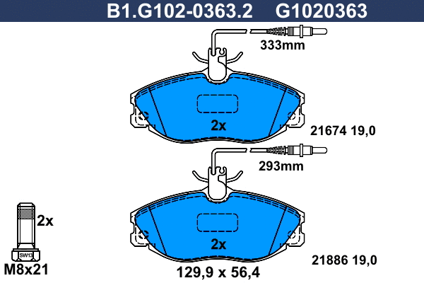 Kit de plaquettes de frein, frein à disque GALFER B1.G102-0363.2