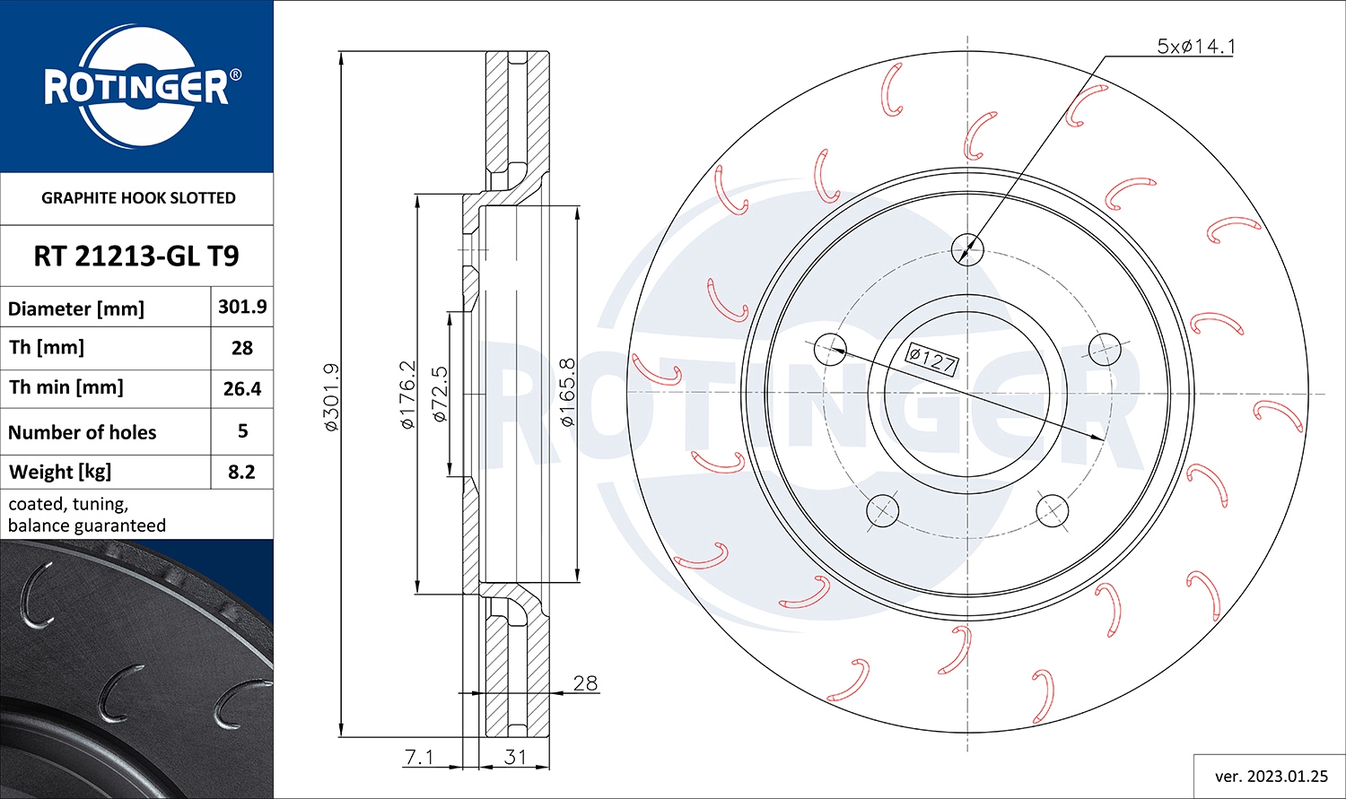 Disque de frein ROTINGER RT 21213-GL T9