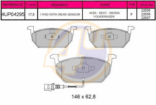 Kit de plaquettes de frein, frein à disque 4u 4UP04295