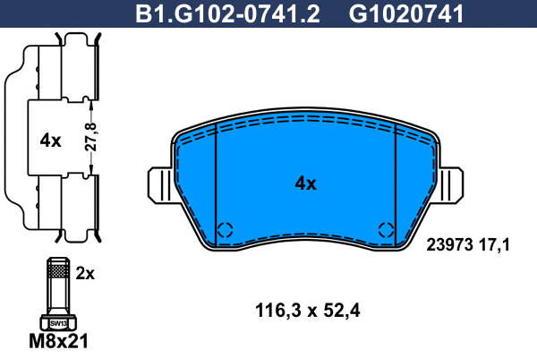 Kit de plaquettes de frein, frein à disque GALFER B1.G102-0741.2