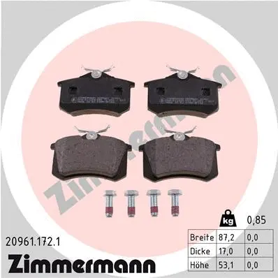Kit de plaquettes de frein, frein à disque ZIMMERMANN 20961.172.1