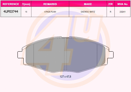 Kit de plaquettes de frein, frein à disque 4u 4UP03744