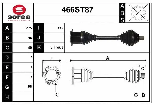 Arbre de transmission STARTCAR 466ST87