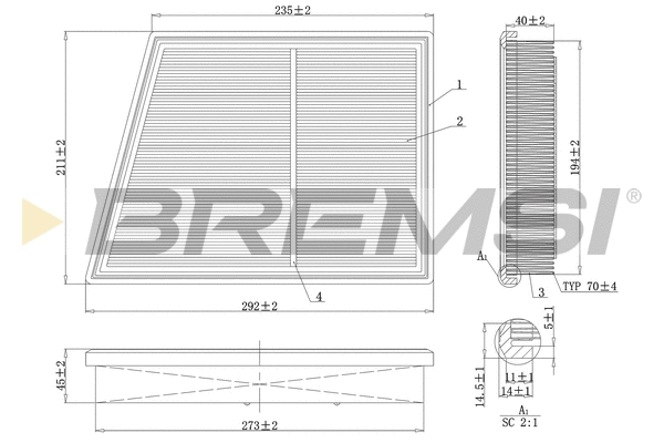 Filtre à air BREMSI FA1168