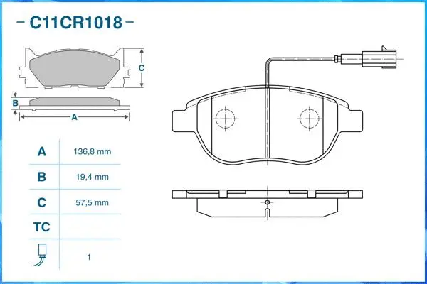 Kit de plaquettes de frein, frein à disque CWORKS C11CR1018