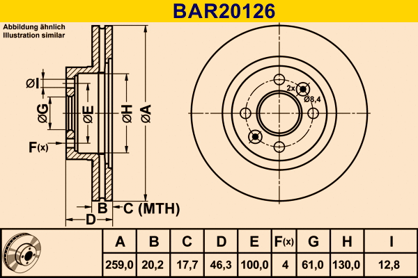Disque de frein BARUM BAR20126