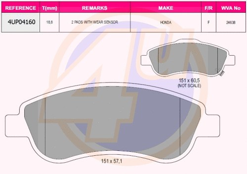 Kit de plaquettes de frein, frein à disque 4u 4UP04160