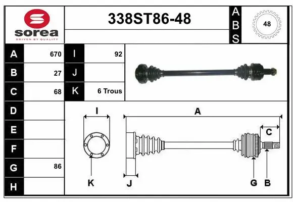Arbre de transmission STARTCAR 338ST86-48