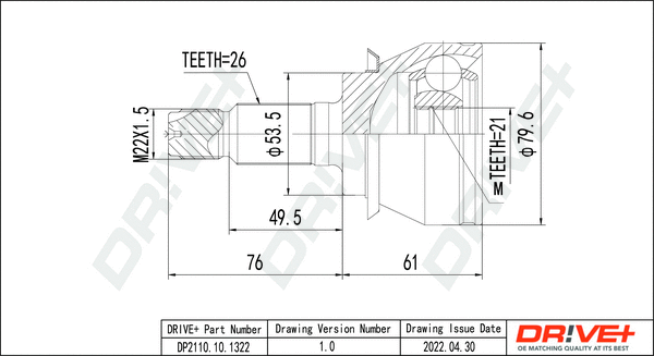 Jeu de joints, arbre de transmission Dr!ve+ DP2110.10.1322