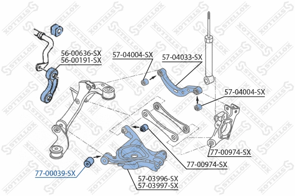 Suspension, corps de l'essieu STELLOX 77-00039-SX