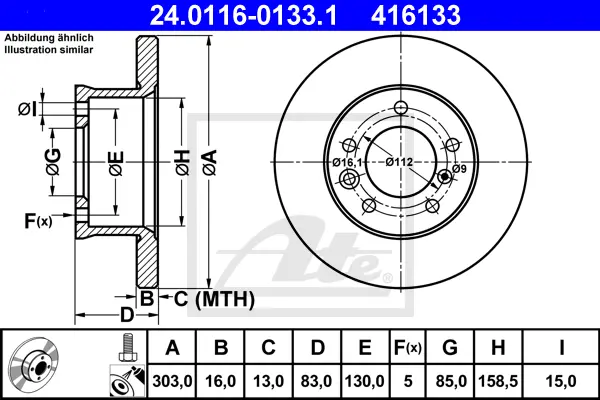 Disque de frein ATE-APAC 24.0116-0133.1