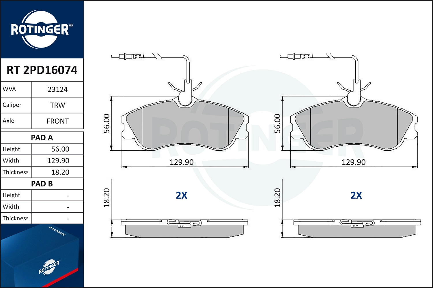 Kit de plaquettes de frein, frein à disque ROTINGER RT 2PD16074
