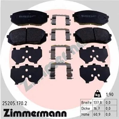 Kit de plaquettes de frein, frein à disque ZIMMERMANN 25205.170.2