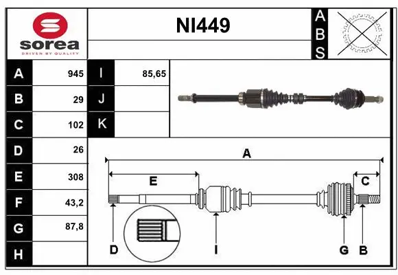 Arbre de transmission SERA NI449