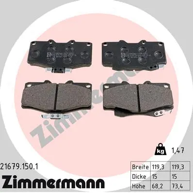 Kit de plaquettes de frein, frein à disque ZIMMERMANN 21679.150.1