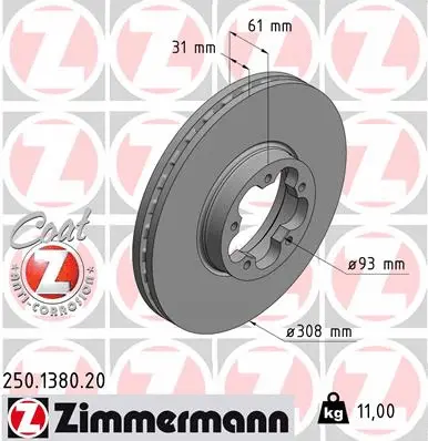 Disque de frein ZIMMERMANN 250.1380.20