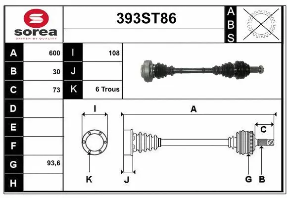 Arbre de transmission STARTCAR 393ST86