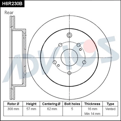 Disque de frein ADVICS H6R230B