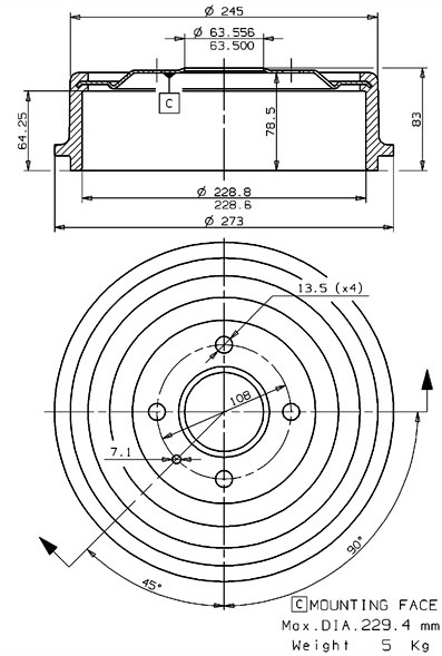 Tambour de frein VILLAR 627.0060