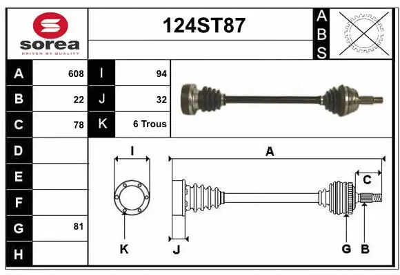 Arbre de transmission STARTCAR 124ST87