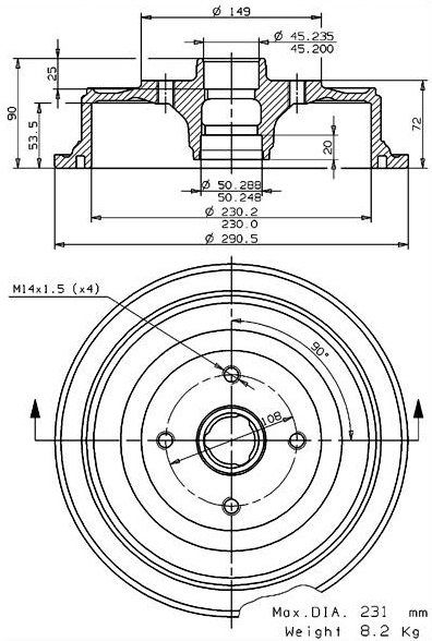 Tambour de frein VILLAR 627.0050