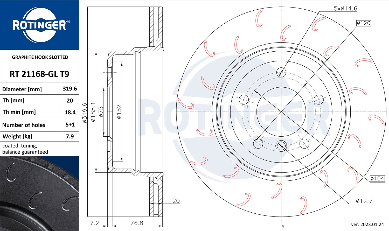 Disque de frein ROTINGER RT 21168-GL T9