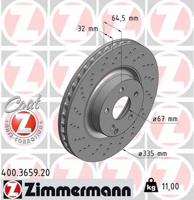 Disque de frein ZIMMERMANN 400.3659.20