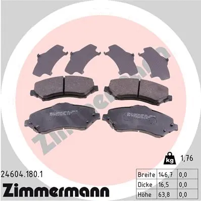 Kit de plaquettes de frein, frein à disque ZIMMERMANN 24604.180.1