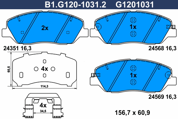 Kit de plaquettes de frein, frein à disque GALFER B1.G120-1031.2