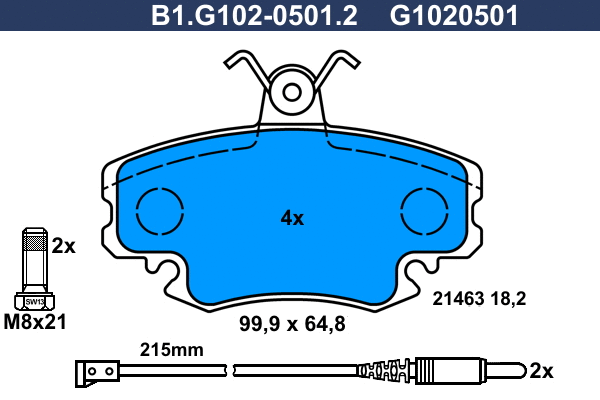Kit de plaquettes de frein, frein à disque GALFER B1.G102-0501.2