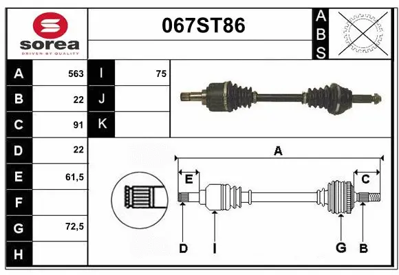 Arbre de transmission STARTCAR 067ST86