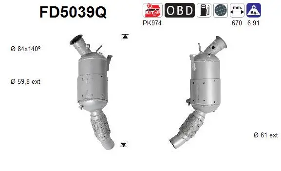 Filtre à particules / à suie, échappement AS FD5039Q