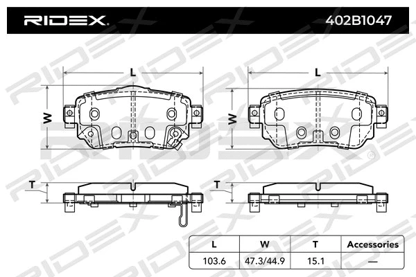 Kit de plaquettes de frein, frein à disque RIDEX 402B1047