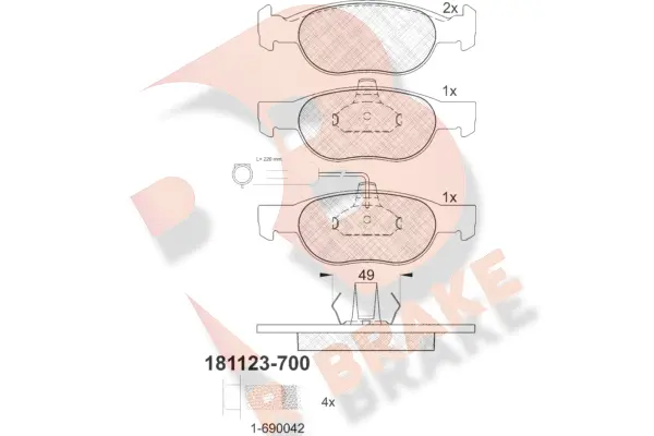 Kit de plaquettes de frein, frein à disque R BRAKE RB1123-700