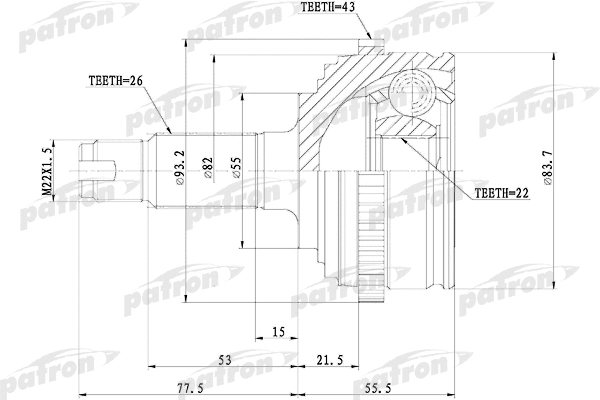 Jeu de joints, arbre de transmission PATRON PCV1288