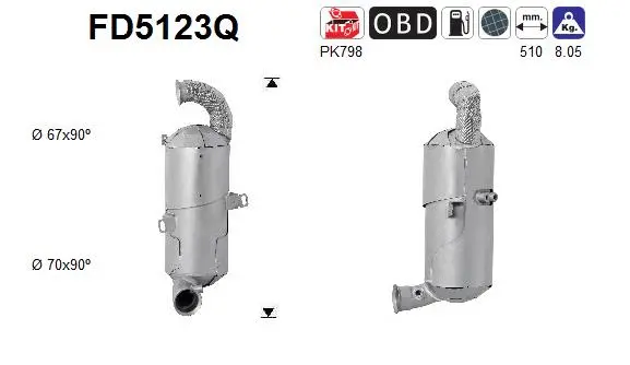 Filtre à particules / à suie, échappement AS FD5123Q