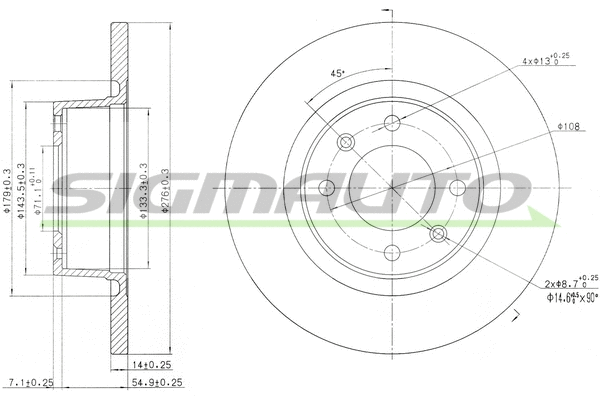 Disque de frein SIGMAUTO DBB157S