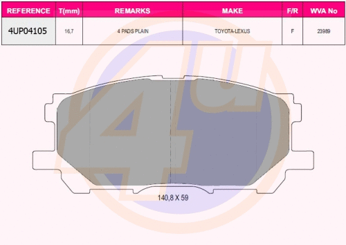 Kit de plaquettes de frein, frein à disque 4u 4UP04105