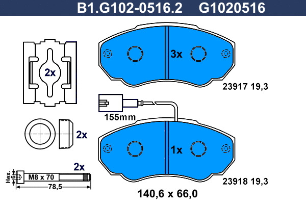 Kit de plaquettes de frein, frein à disque GALFER B1.G102-0516.2