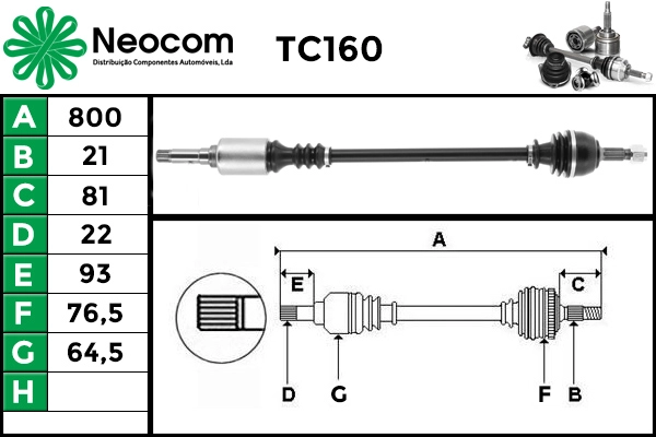 Arbre de transmission NEOCOM TC160
