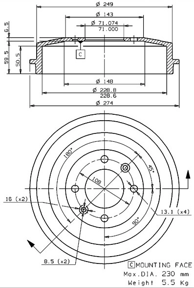 Tambour de frein VILLAR 627.0197