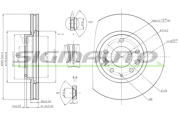 Disque de frein SIGMAUTO DBB768V