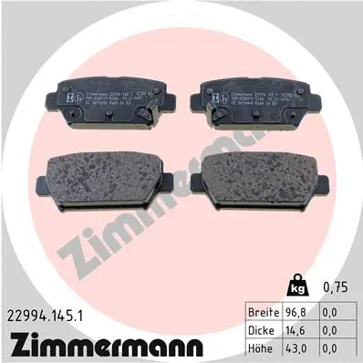 Kit de plaquettes de frein, frein à disque ZIMMERMANN 22994.145.1